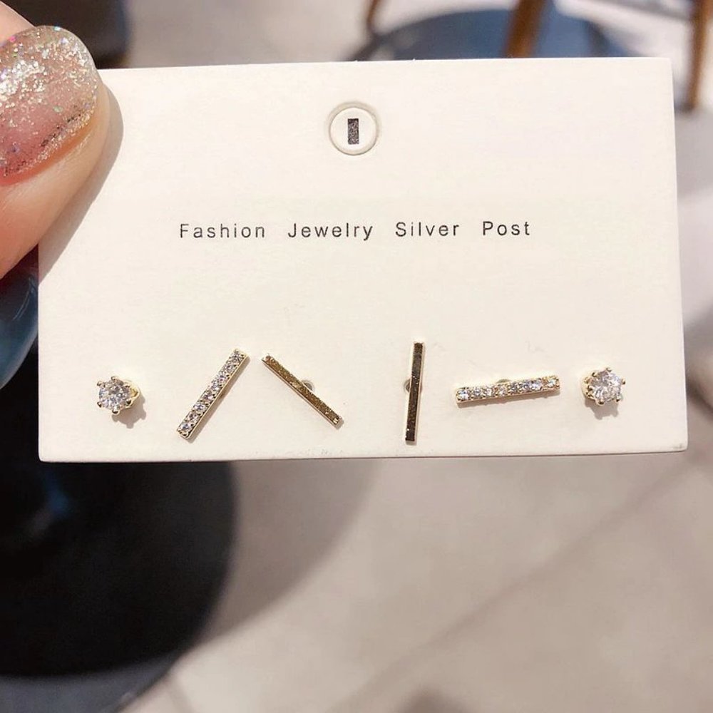 [3 Pairs] 925 Sterling Silver Diamond Earrings H - Picture 5 of 8